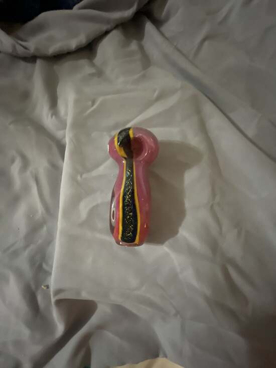 Unbranded Other - Pink and Black Glass Spoon Hand Pipe with Yellow Accents